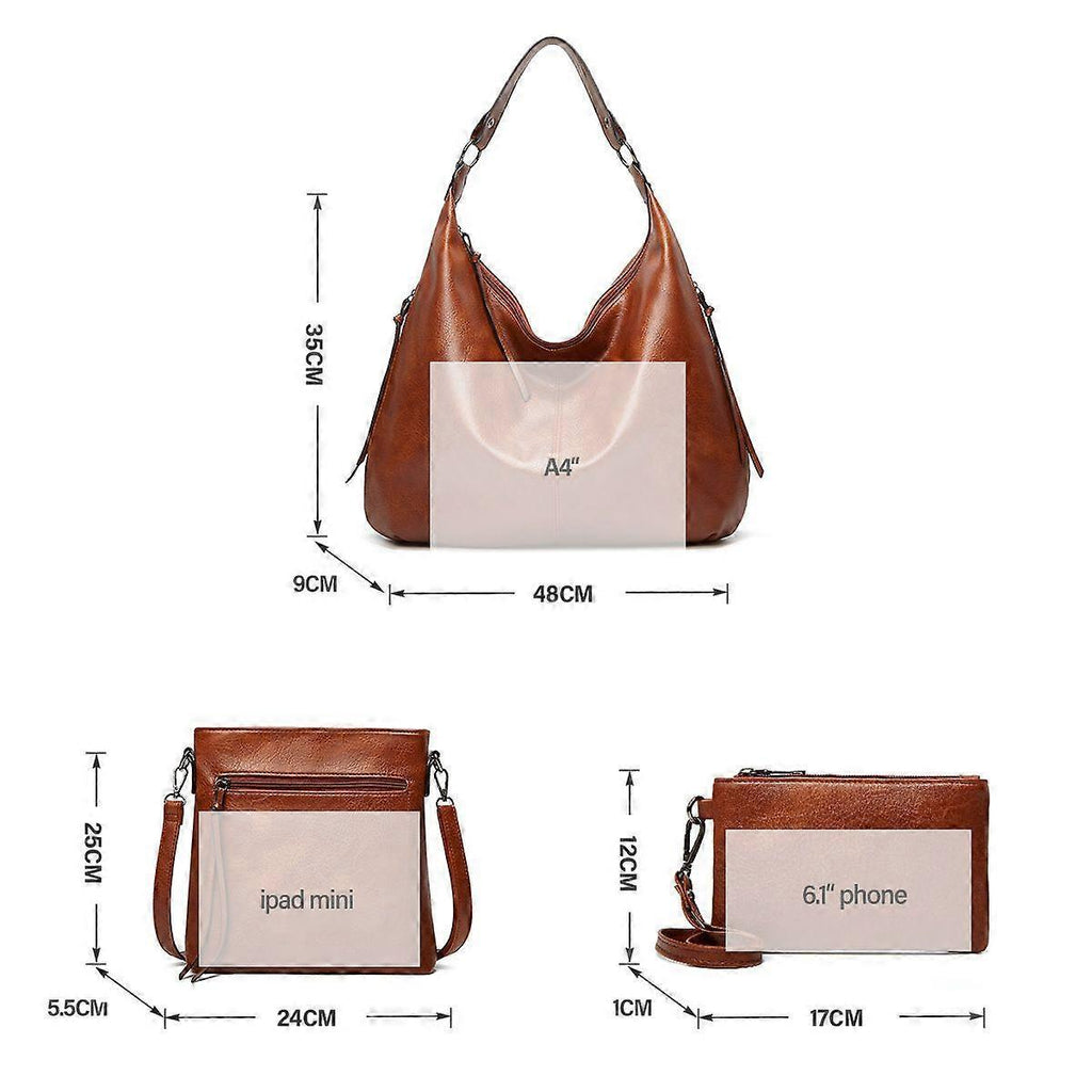 Women's Soft Leather Tote Bags 3pcs Fashion Handbag Wallet Shoulder Purse Set