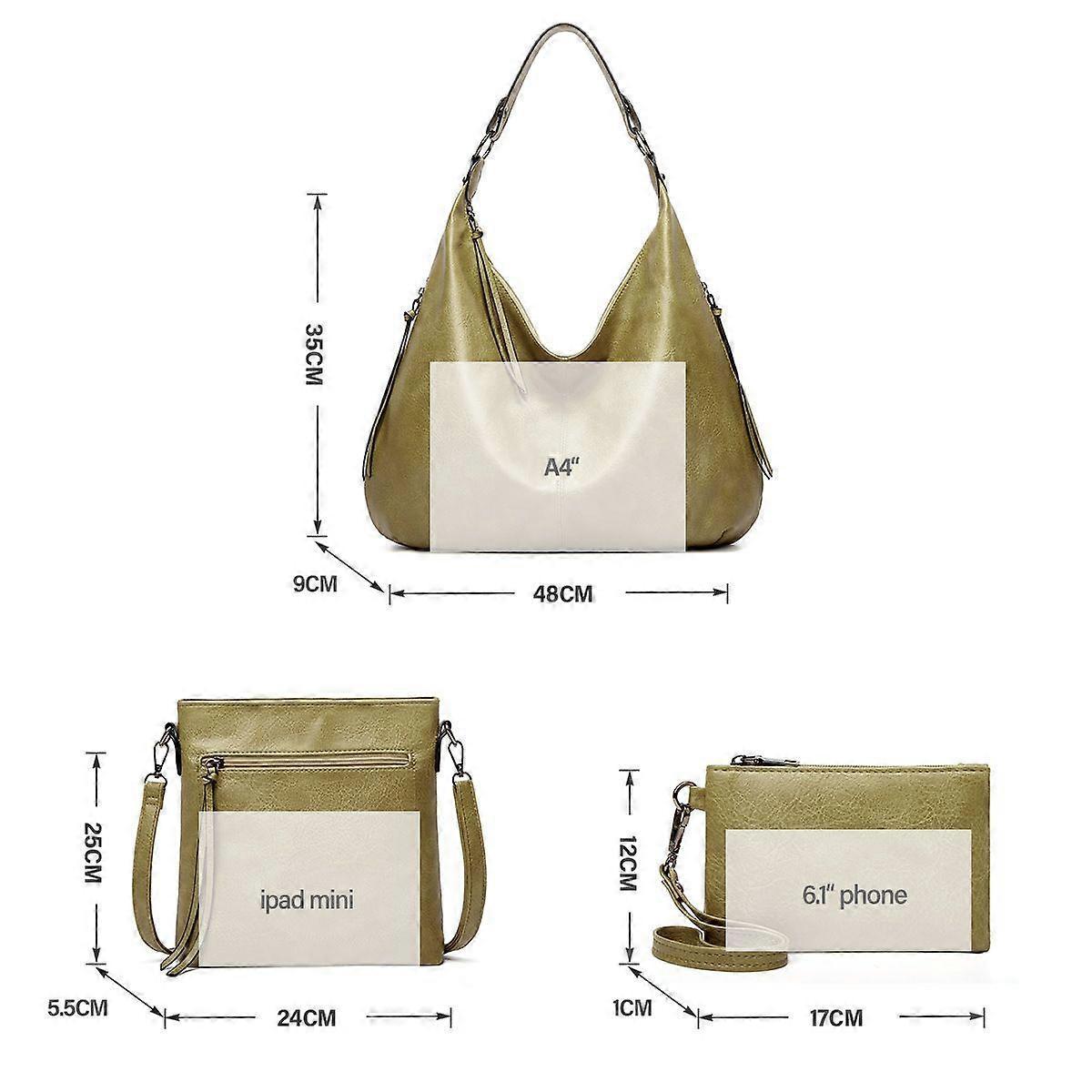 Women's Soft Leather Tote Bags 3pcs Fashion Handbag Wallet Shoulder Purse Set