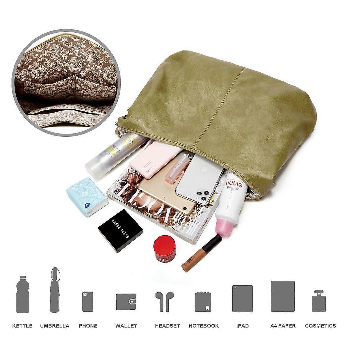 Women's Soft Leather Tote Bags 3pcs Fashion Handbag Wallet Shoulder Purse Set