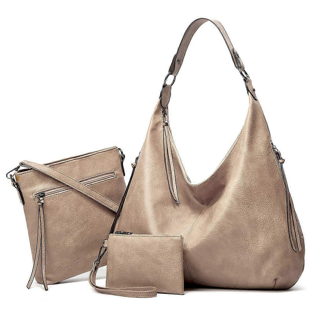 Women's Soft Leather Tote Bags 3pcs Fashion Handbag Wallet Shoulder Purse Set