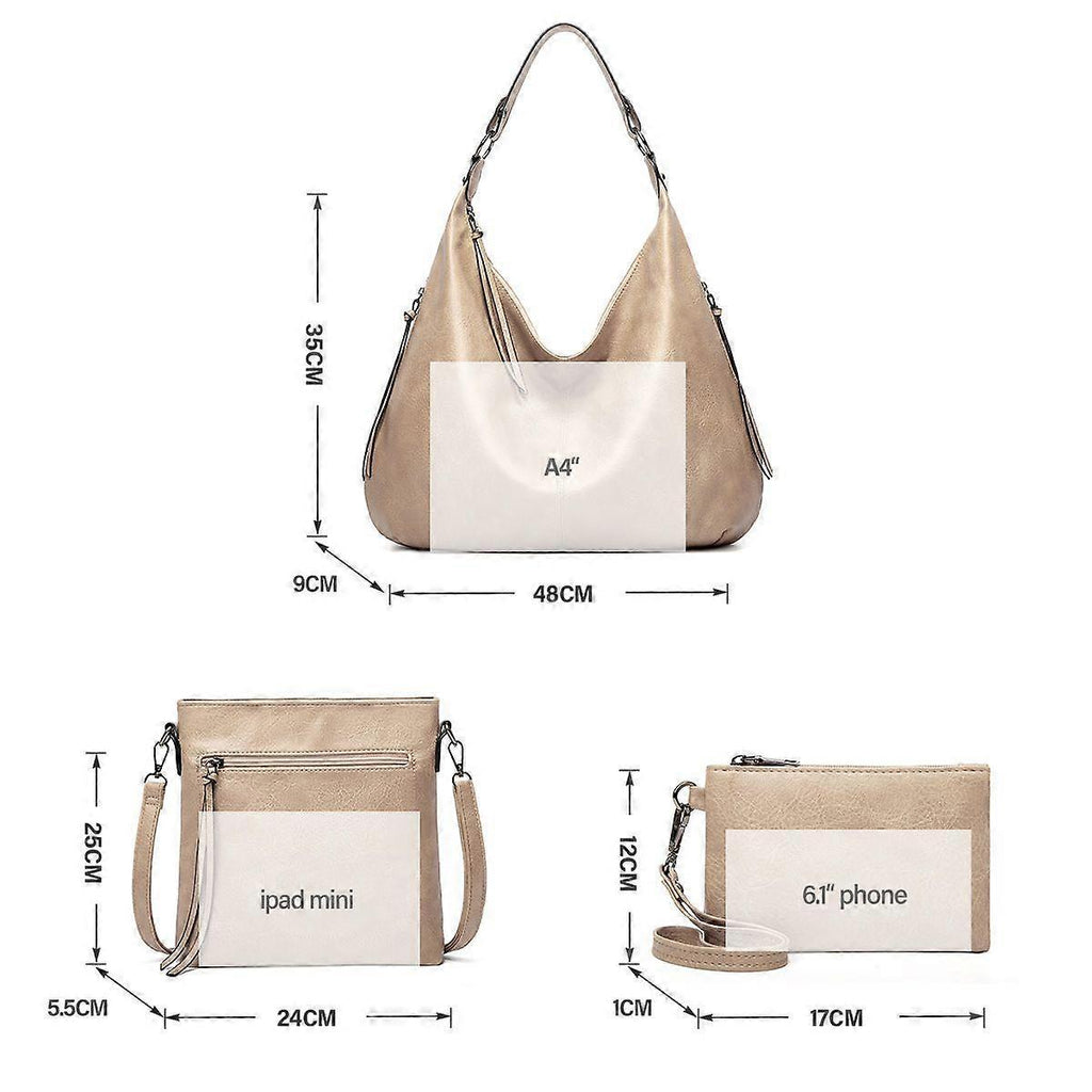 Women's Soft Leather Tote Bags 3pcs Fashion Handbag Wallet Shoulder Purse Set
