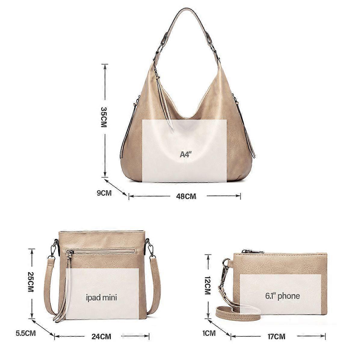 Women's Soft Leather Tote Bags 3pcs Fashion Handbag Wallet Shoulder Purse Set