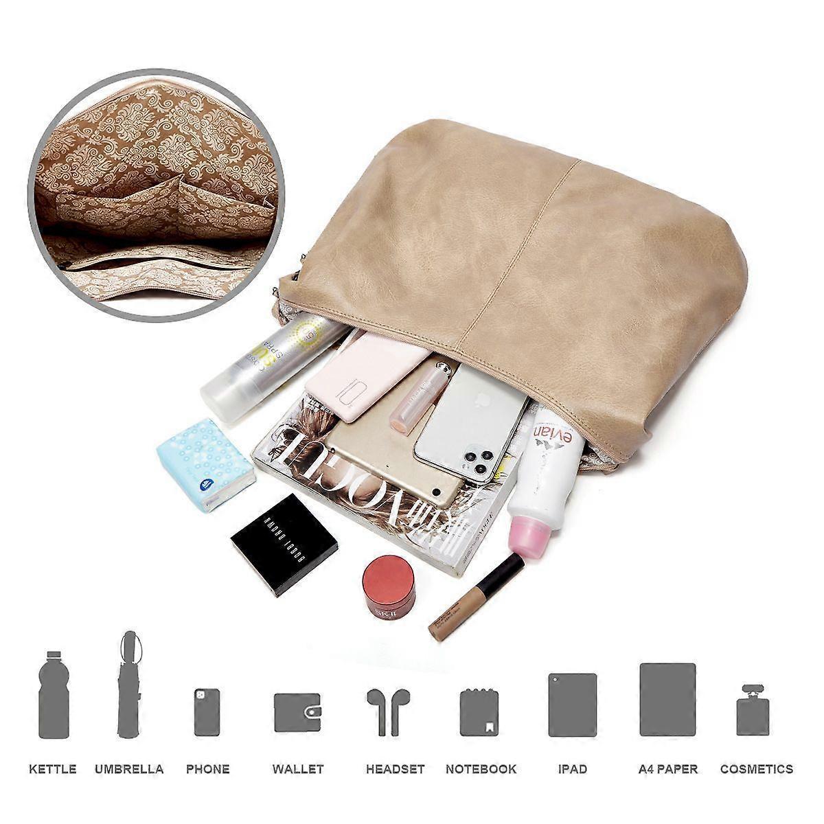 Women's Soft Leather Tote Bags 3pcs Fashion Handbag Wallet Shoulder Purse Set