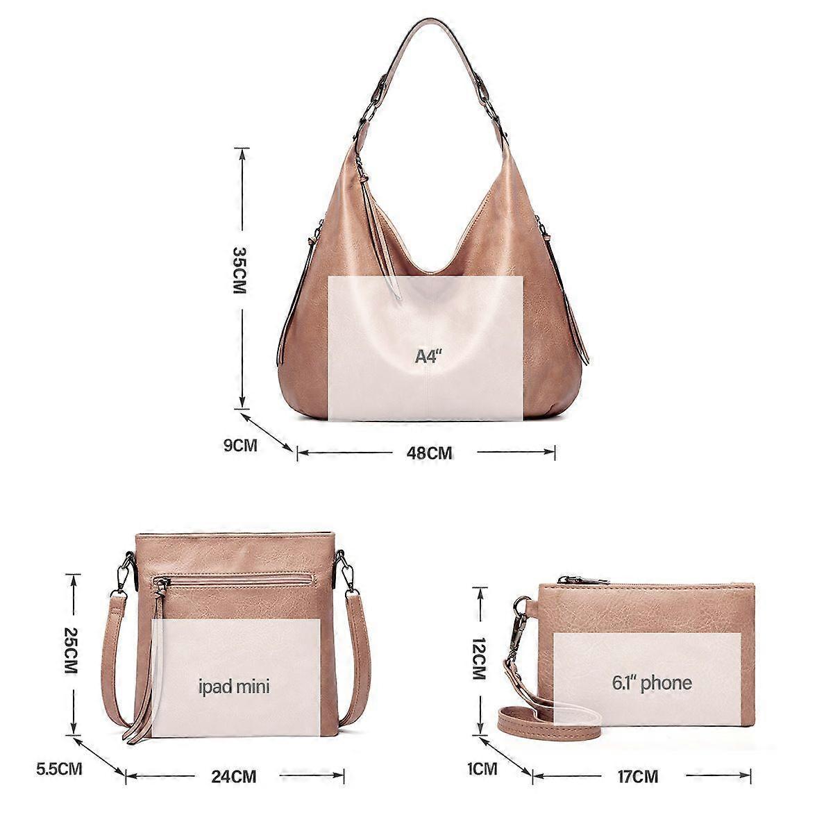 Women's Soft Leather Tote Bags 3pcs Fashion Handbag Wallet Shoulder Purse Set