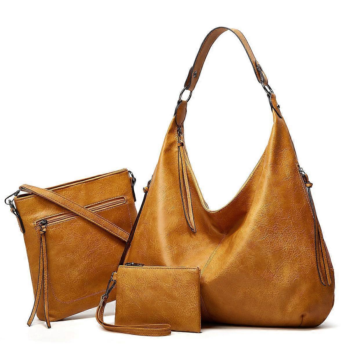Women's Soft Leather Tote Bags 3pcs Fashion Handbag Wallet Shoulder Purse Set