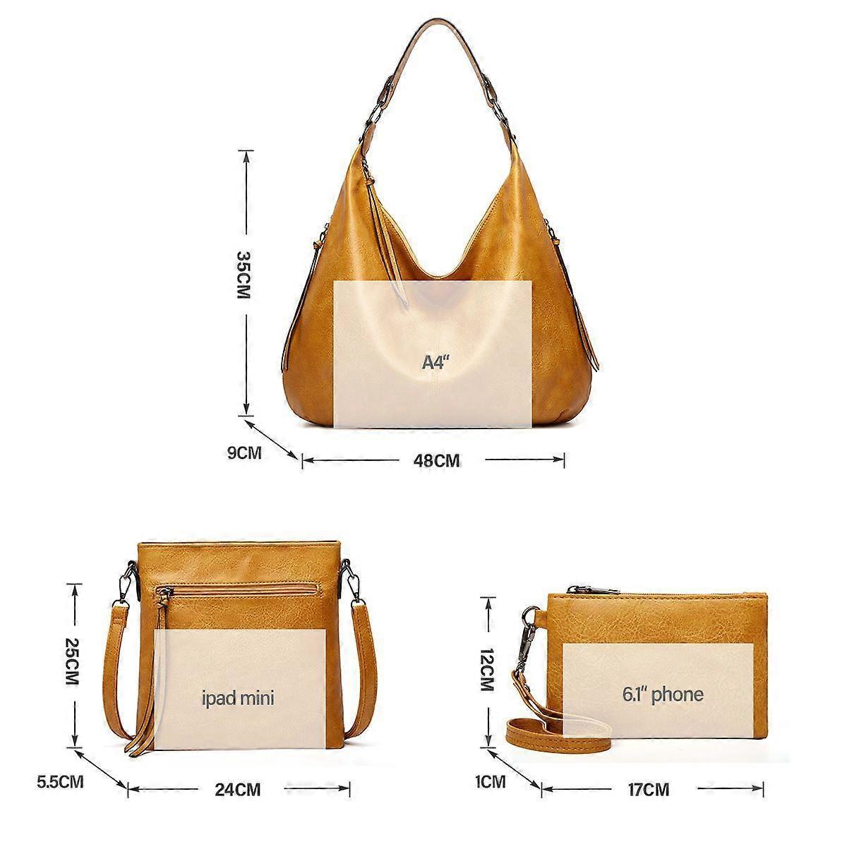 Women's Soft Leather Tote Bags 3pcs Fashion Handbag Wallet Shoulder Purse Set
