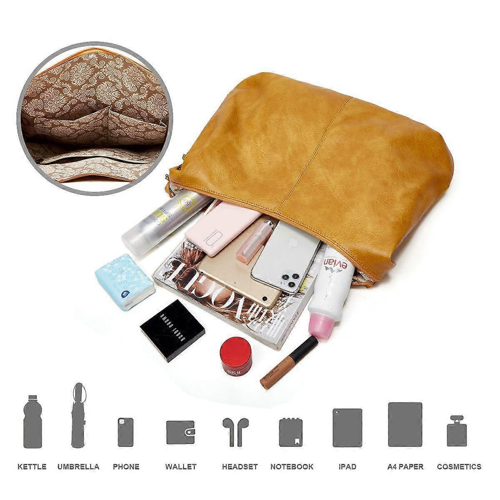 Women's Soft Leather Tote Bags 3pcs Fashion Handbag Wallet Shoulder Purse Set