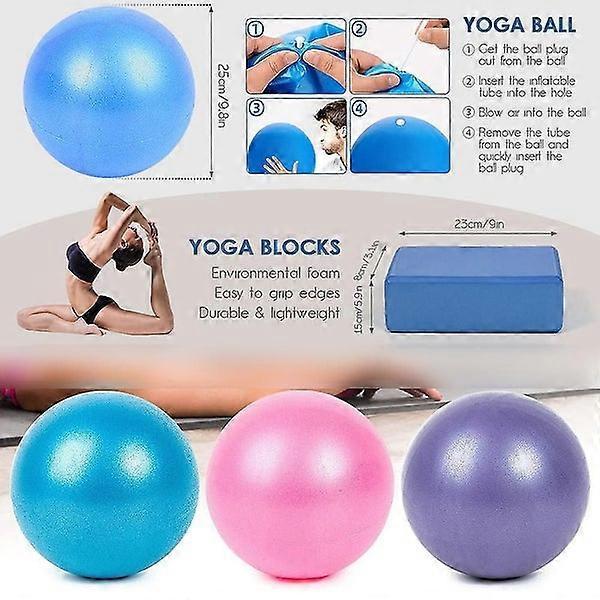 5pc Yoga Set - Yoga Ball, Block, Elastic Band, Stretch Band, Belt