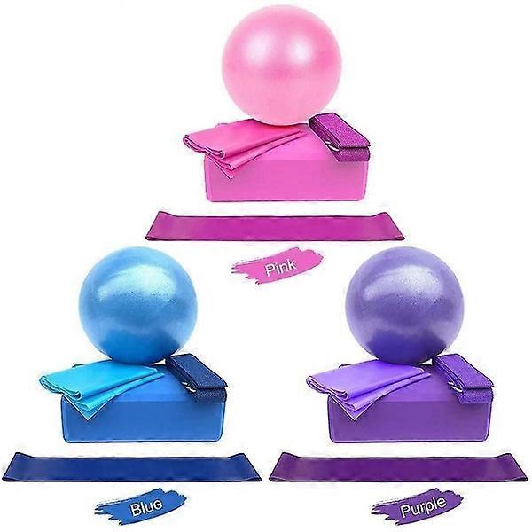 5pc Yoga Set - Yoga Ball, Block, Elastic Band, Stretch Band, Belt