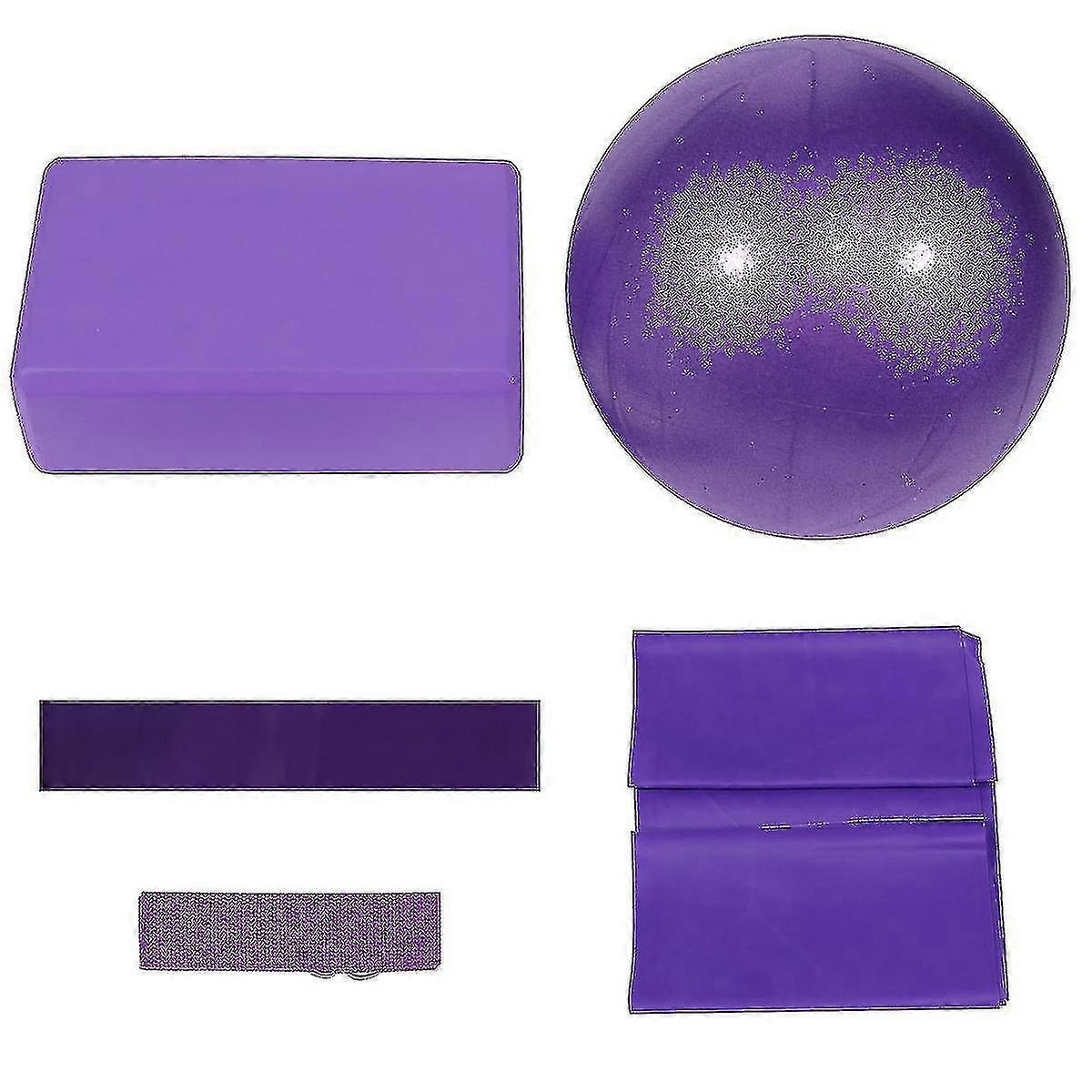 5pcs Yoga Ball Set -  Purple Yoga Ball, Brick, Latex Band, Stretch Band, Belt