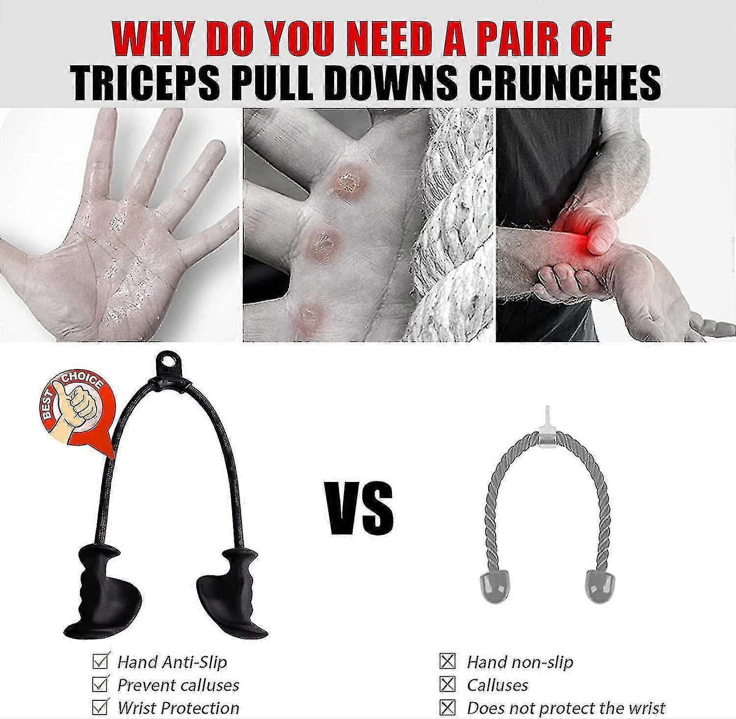 Anti-Slip Ergonomic Triceps Rope, Gym Cable Attachment for Workout