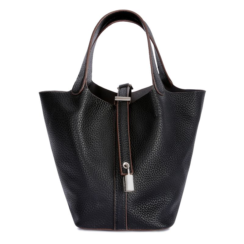 Tote Bag for Women Vegan Leather Bucket Purse for Women Top Handle Handbag Shoulder Bag-Black