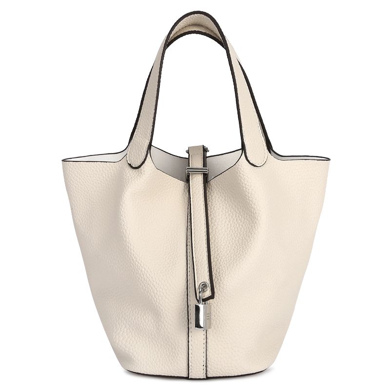 Tote Bag for Women Vegan Leather Bucket Purse for Women Top Handle Handbag Shoulder Bag-Ivory White