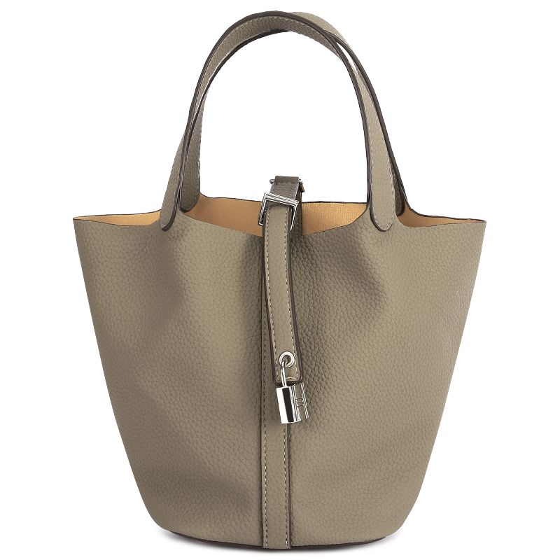 Tote Bag for Women Vegan Leather Bucket Purse for Women Top Handle Handbag Shoulder Bag-Greyish Apricot