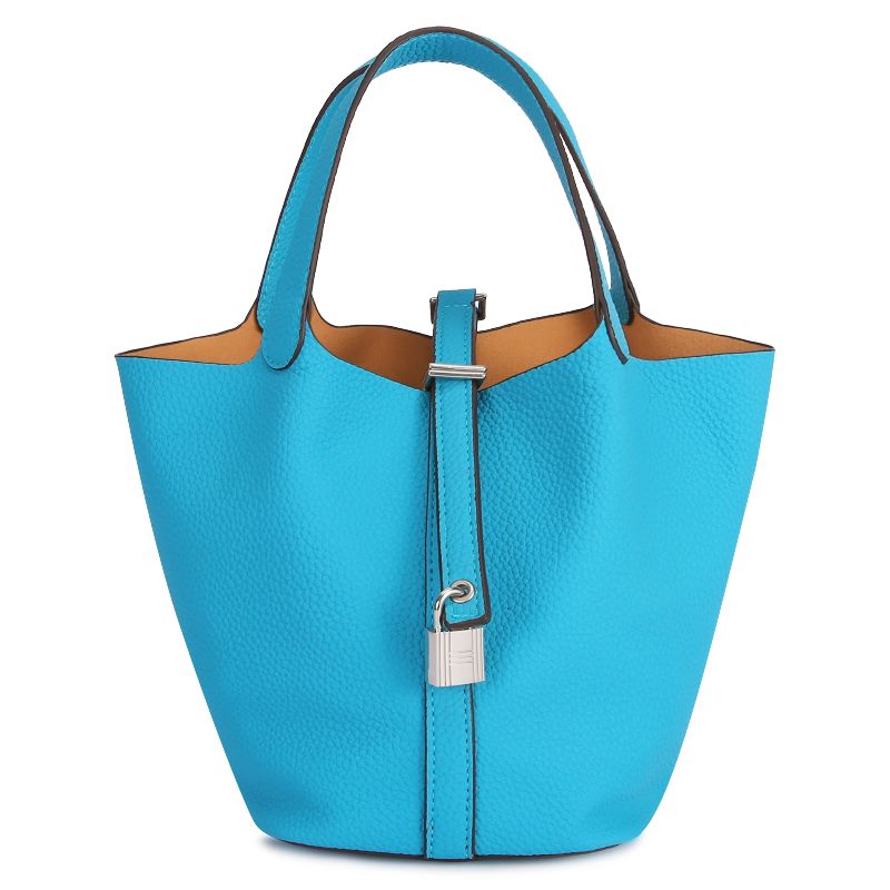 Tote Bag for Women Vegan Leather Bucket Purse for Women Top Handle Handbag Shoulder Bag-Light Ocean Blue