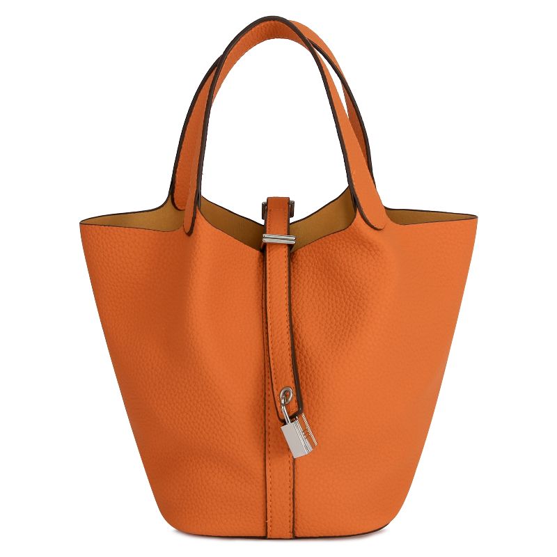 Tote Bag for Women Vegan Leather Bucket Purse for Women Top Handle Handbag Shoulder Bag-Orange