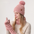 Women's Fashionable Winter 3-Piece Set: Knit Hat, Scarf, and Gloves.  A must-have for outdoor skiing and cycling - Pink