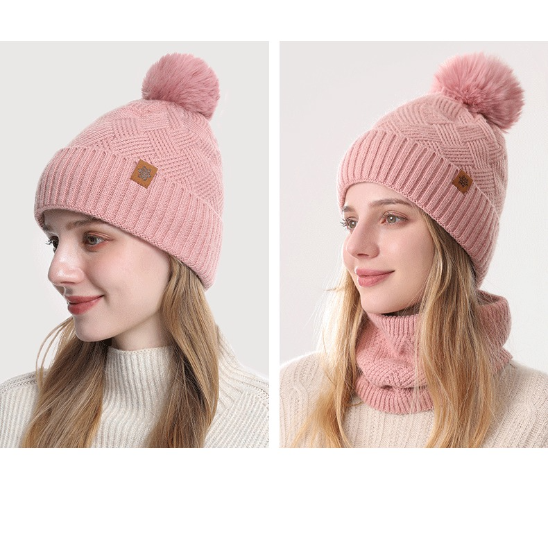 Women's Fashionable Winter 3-Piece Set: Knit Hat, Scarf, and Gloves.  A must-have for outdoor skiing and cycling - Pink