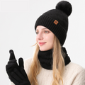 Women's Fashionable Winter 3-Piece Set: Knit Hat, Scarf, and Gloves.  A must-have for outdoor skiing and cycling - Black