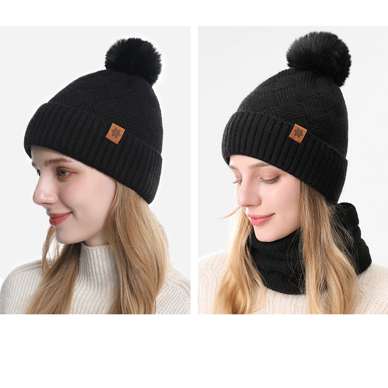 Women's Fashionable Winter 3-Piece Set: Knit Hat, Scarf, and Gloves.  A must-have for outdoor skiing and cycling - Black
