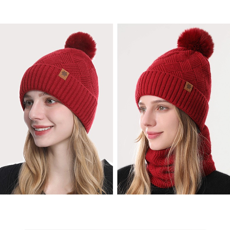 Women's Fashionable Winter 3-Piece Set: Knit Hat, Scarf, and Gloves.  A must-have for outdoor skiing and cycling - Red