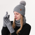 Women's Fashionable Winter 3-Piece Set: Knit Hat, Scarf, and Gloves.  A must-have for outdoor skiing and cycling—Gray