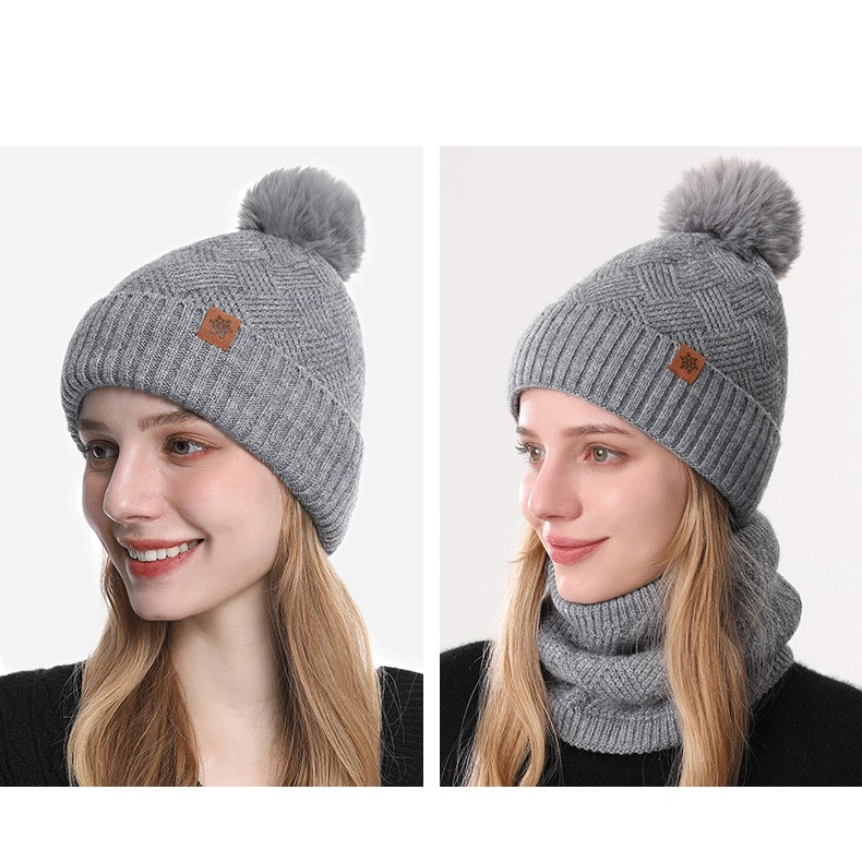 Women's Fashionable Winter 3-Piece Set: Knit Hat, Scarf, and Gloves.  A must-have for outdoor skiing and cycling—Gray