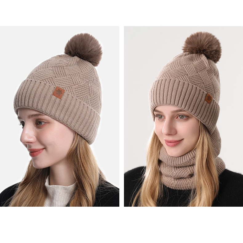 Women's Fashionable Winter 3-Piece Set: Knit Hat, Scarf, and Gloves.  A must-have for outdoor skiing and cycling - Khaki