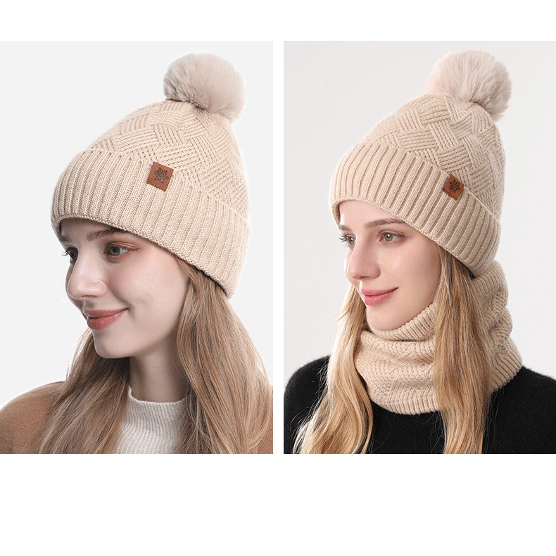 Women's Fashionable Winter 3-Piece Set: Knit Hat, Scarf, and Gloves.  A must-have for outdoor skiing and cycling—Beige
