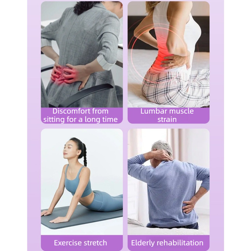 Adjustable Lumbar Relief Stretcher, Magnetic Back Traction Device, Home Massage Equipment—Purple