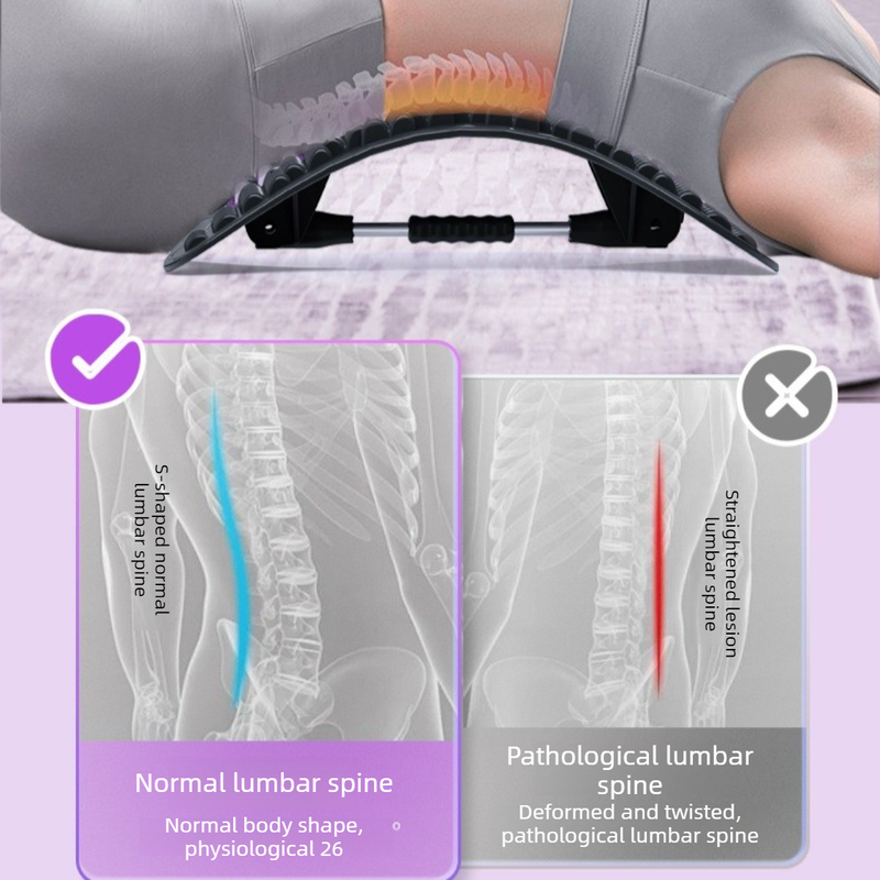 Adjustable Lumbar Relief Stretcher, Magnetic Back Traction Device, Home Massage Equipment—Purple