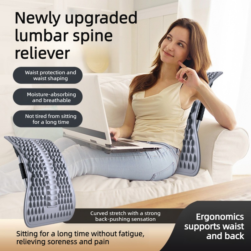 Adjustable Lumbar Relief Stretcher, Magnetic Back Traction Device, Home Massage Equipment—Dark Blue