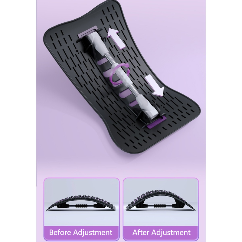 Adjustable Lumbar Relief Stretcher, Magnetic Back Traction Device, Home Massage Equipment—Dark Purple