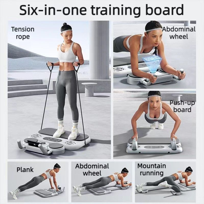 6-in-1 Multifunctional Fitness Training Board, Smart Timing, Home Workout Equipment (includes pull rope) – Black