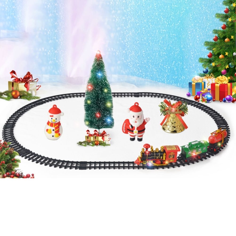 Christmas Train Set Electric Train with Lights and Music Railway Tracks Set Battery Operated Tracks Playset Christmas Gift for Kids