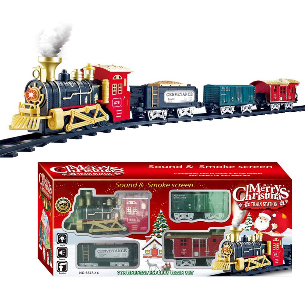 Christmas Train Set Electric Steam Locomotive Train with Lights Music Battery Operated Tracks Playset Christmas Gift for Kids Boys Girls