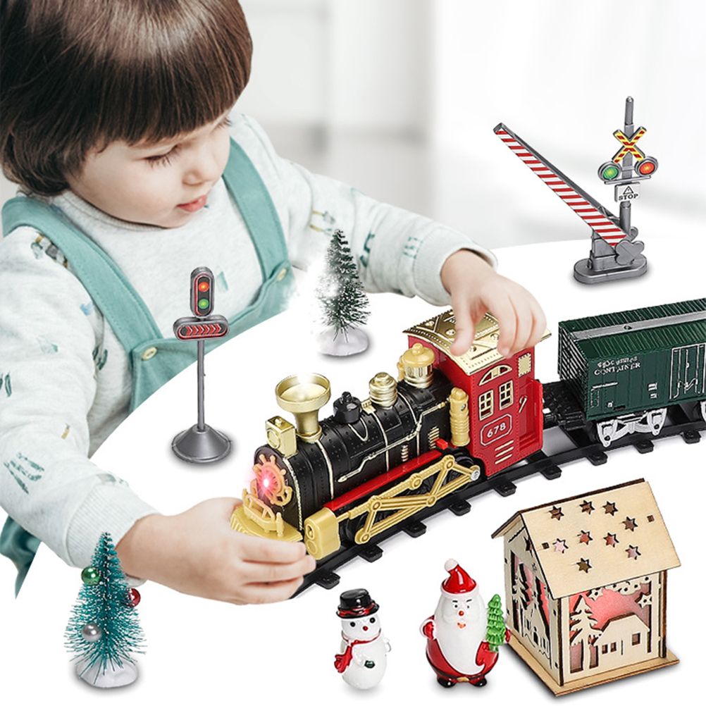Christmas Train Set Electric Steam Locomotive Train with Lights Music Battery Operated Tracks Playset Christmas Gift for Kids Boys Girls
