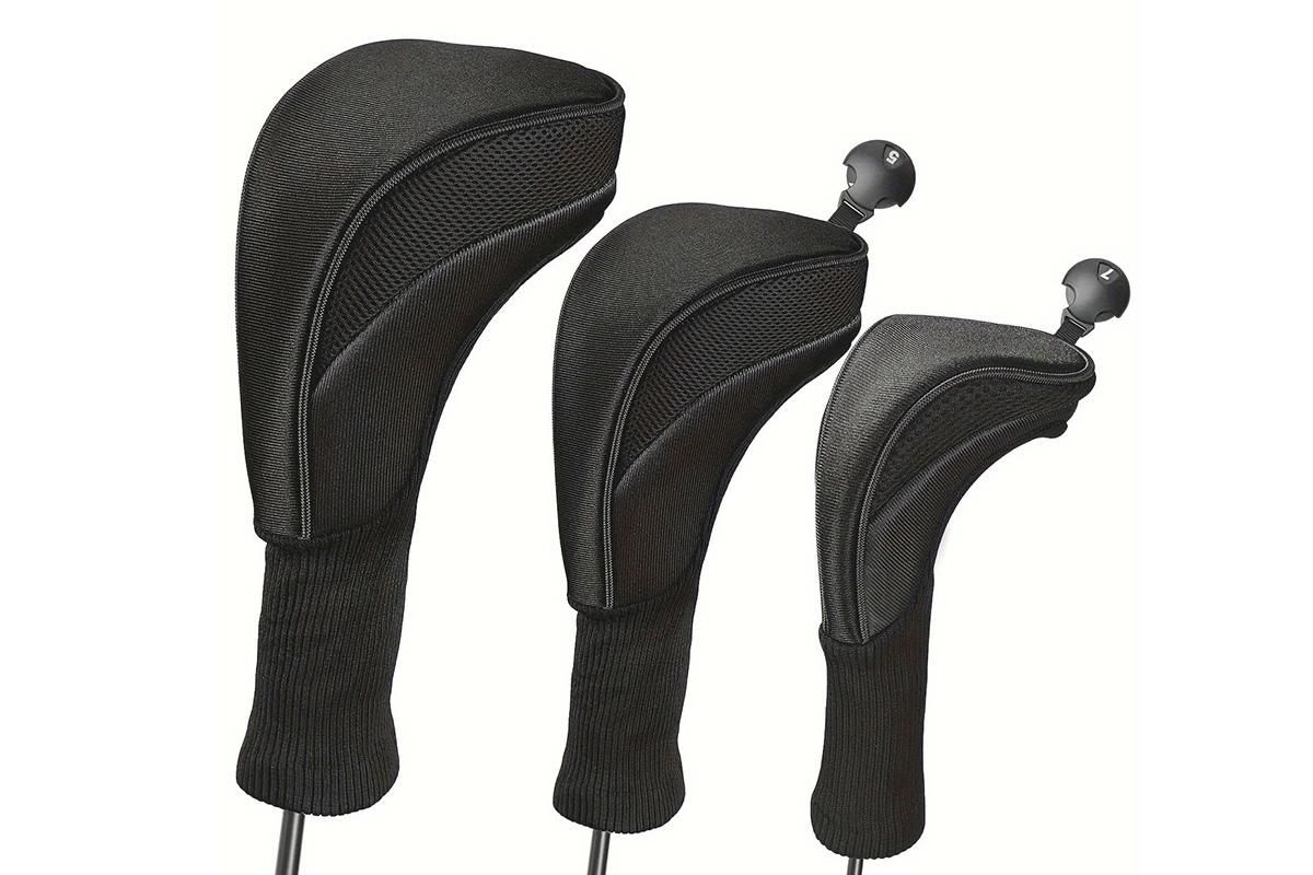 3Pcs Set Golf Club Head Cover for Woods and Driver with Interchangeable Tags 3 4 5 7 X - Black