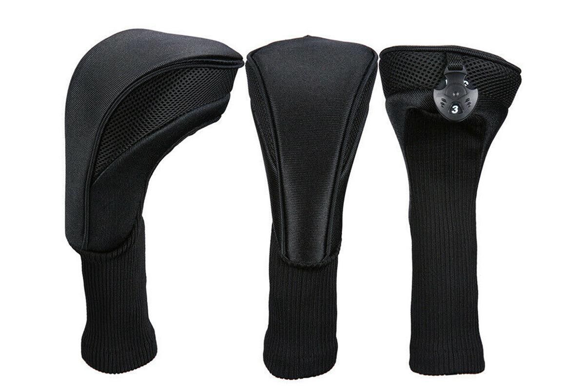 3Pcs Set Golf Club Head Cover for Woods and Driver with Interchangeable Tags 3 4 5 7 X - Black