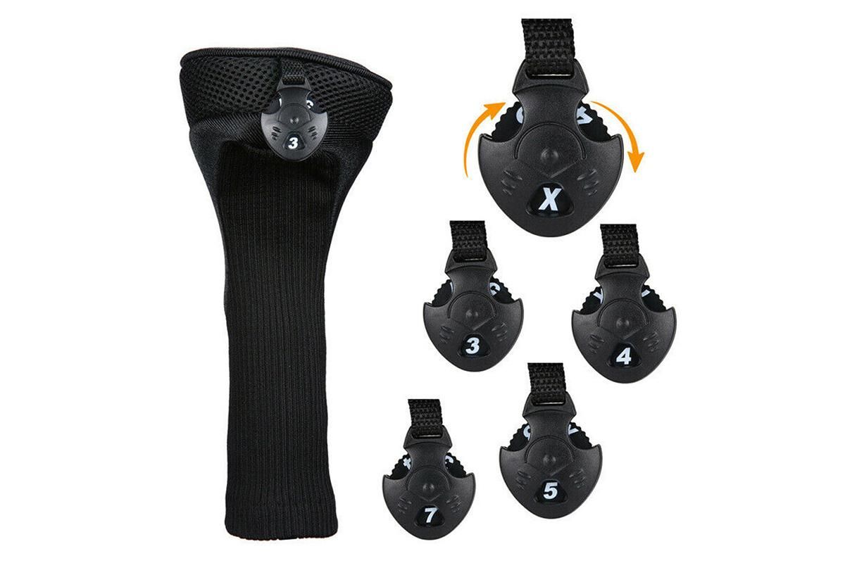 3Pcs Set Golf Club Head Cover for Woods and Driver with Interchangeable Tags 3 4 5 7 X - Black