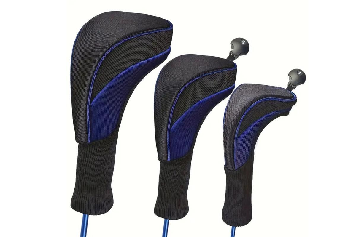 3Pcs Set Golf Club Head Cover for Woods and Driver with Interchangeable Tags 3 4 5 7 X - Blue