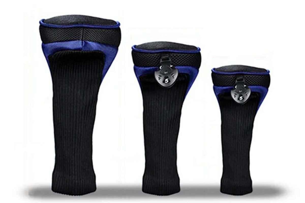 3Pcs Set Golf Club Head Cover for Woods and Driver with Interchangeable Tags 3 4 5 7 X - Blue