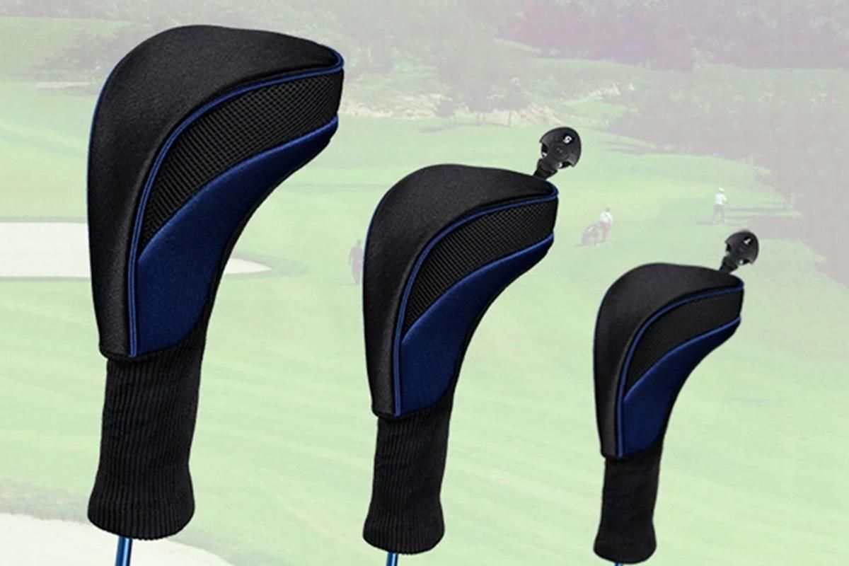 3Pcs Set Golf Club Head Cover for Woods and Driver with Interchangeable Tags 3 4 5 7 X - Blue