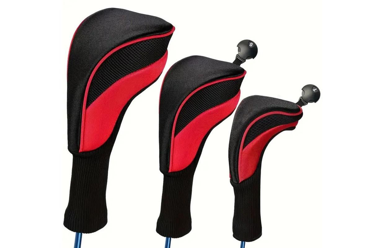 3Pcs Set Golf Club Head Cover for Woods and Driver with Interchangeable Tags 3 4 5 7 X - Red