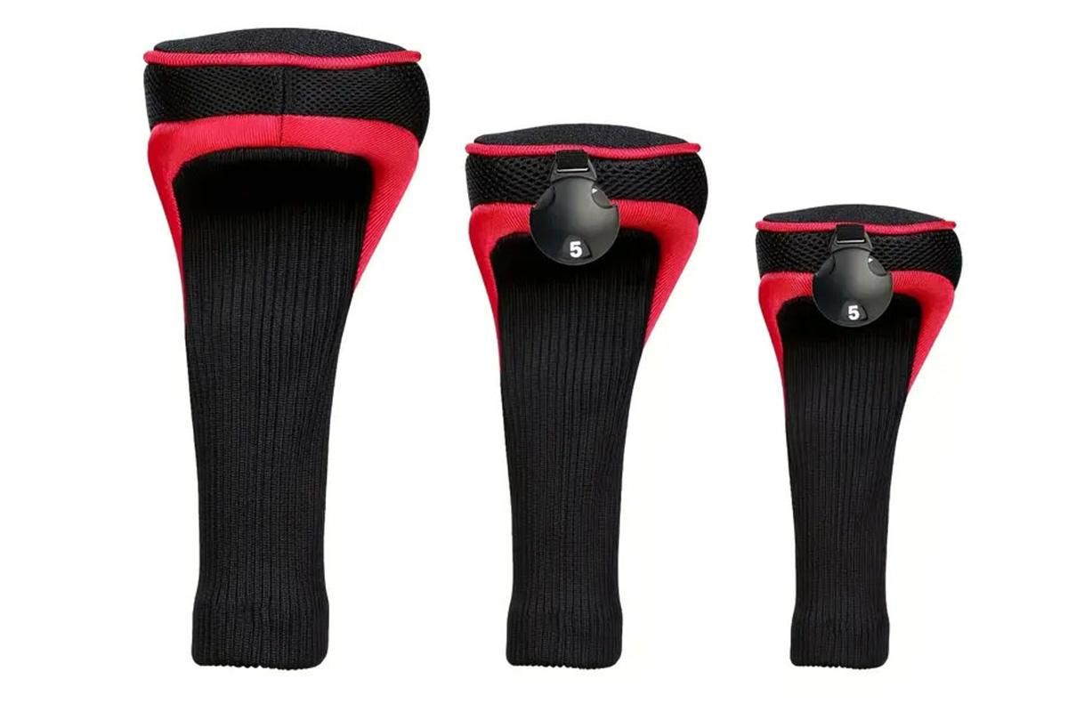 3Pcs Set Golf Club Head Cover for Woods and Driver with Interchangeable Tags 3 4 5 7 X - Red