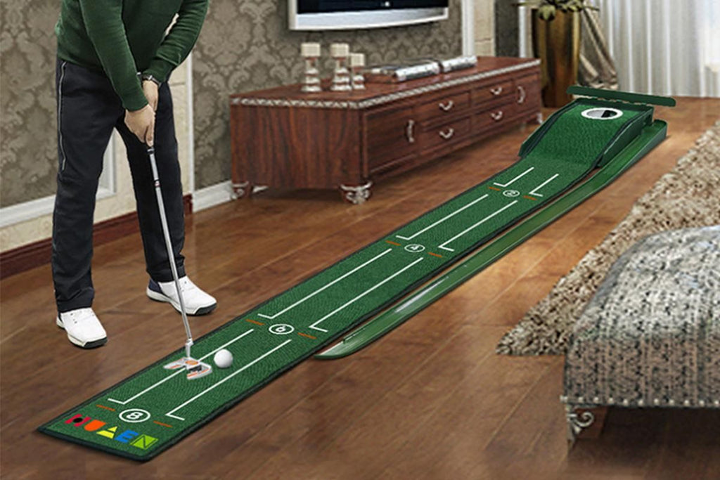 Practice Putting Mat Indoor Putter Trainer Mat 2.6m Auto-Return Golf Training Aid