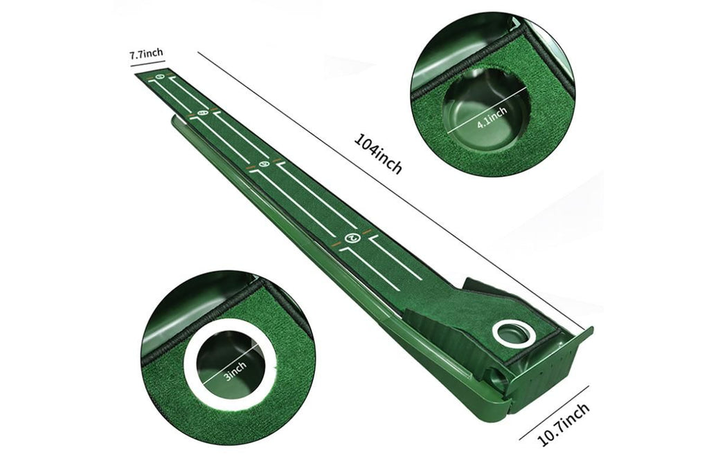 Practice Putting Mat Indoor Putter Trainer Mat 2.6m Auto-Return Golf Training Aid