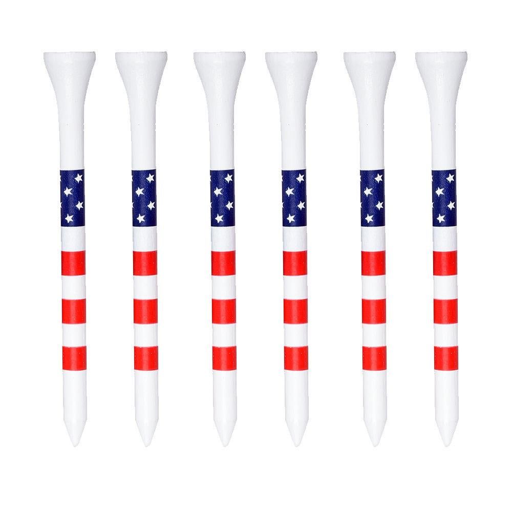 Colorful Striped Golf Tees Bamboo Golf Pegs Durable Tee Holder for Training and Practice 70mm/83mm-White