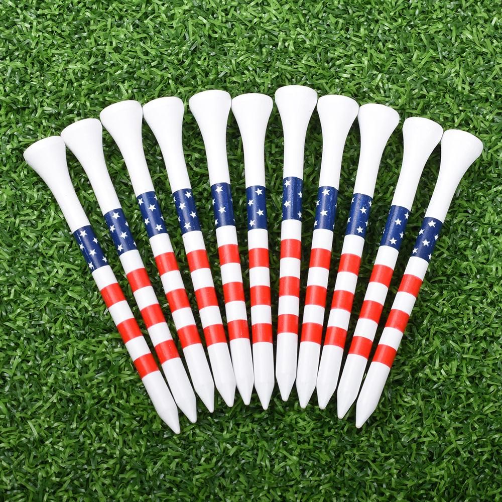 Colorful Striped Golf Tees Bamboo Golf Pegs Durable Tee Holder for Training and Practice 70mm/83mm-White
