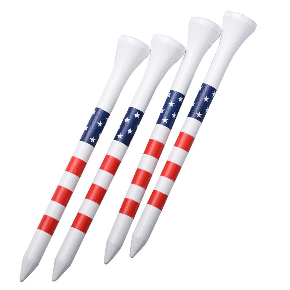 Colorful Striped Golf Tees Bamboo Golf Pegs Durable Tee Holder for Training and Practice 70mm/83mm-White